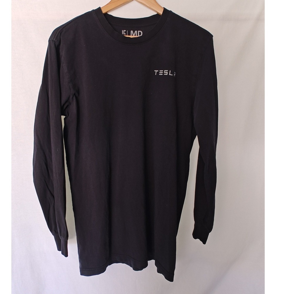 Tesla Long‎ Sleeve Tee Shirt  Black Cotton Logo Graphic Tee Mens medium